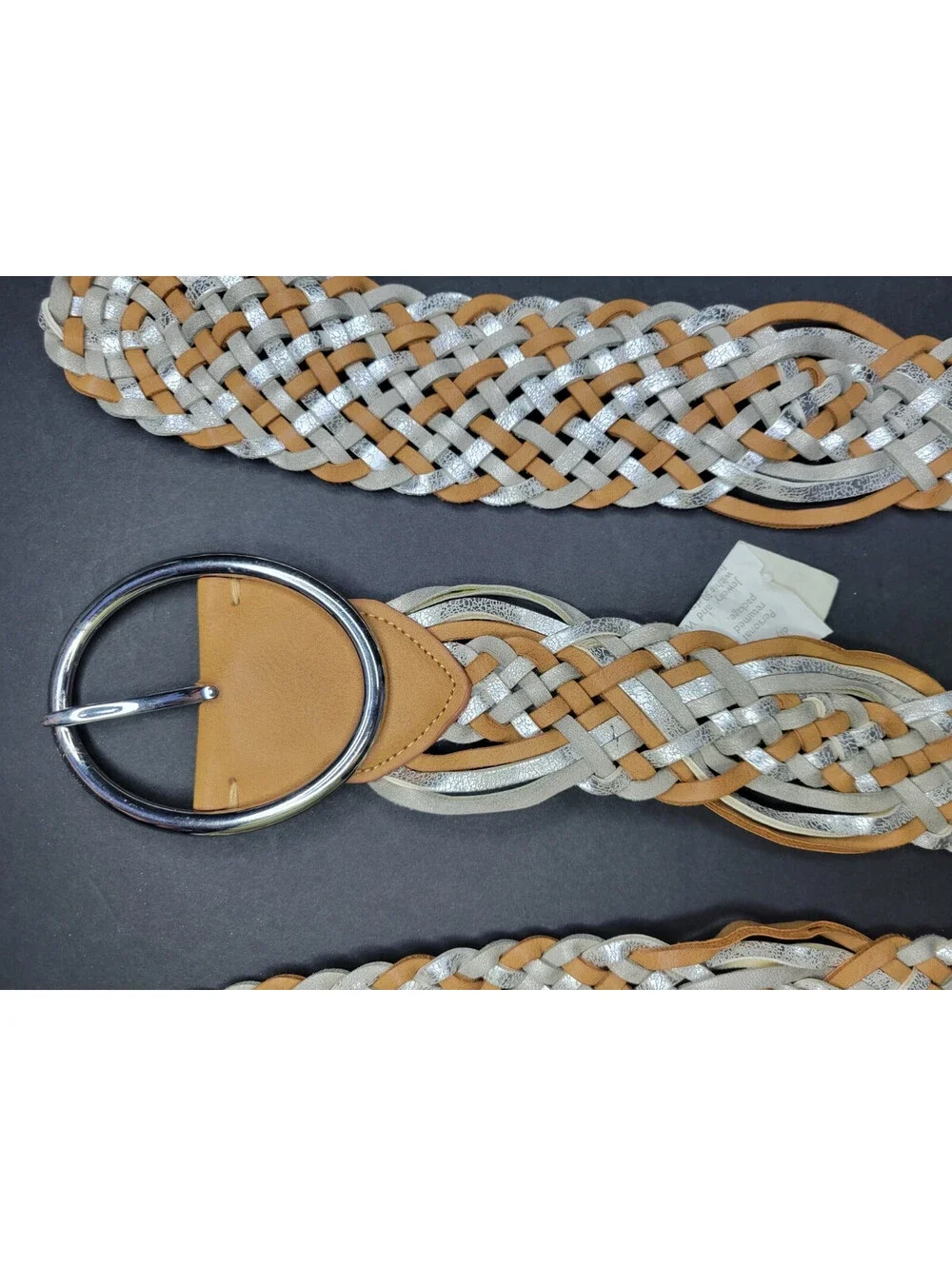2x INC International Concepts Womens Braided Woven Belt Silver/Brown Size Large